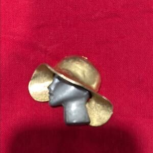 Vintage Ultra Craft 2 Tone Metallic Profile Woman Wide Brim Hat Brooch Pin